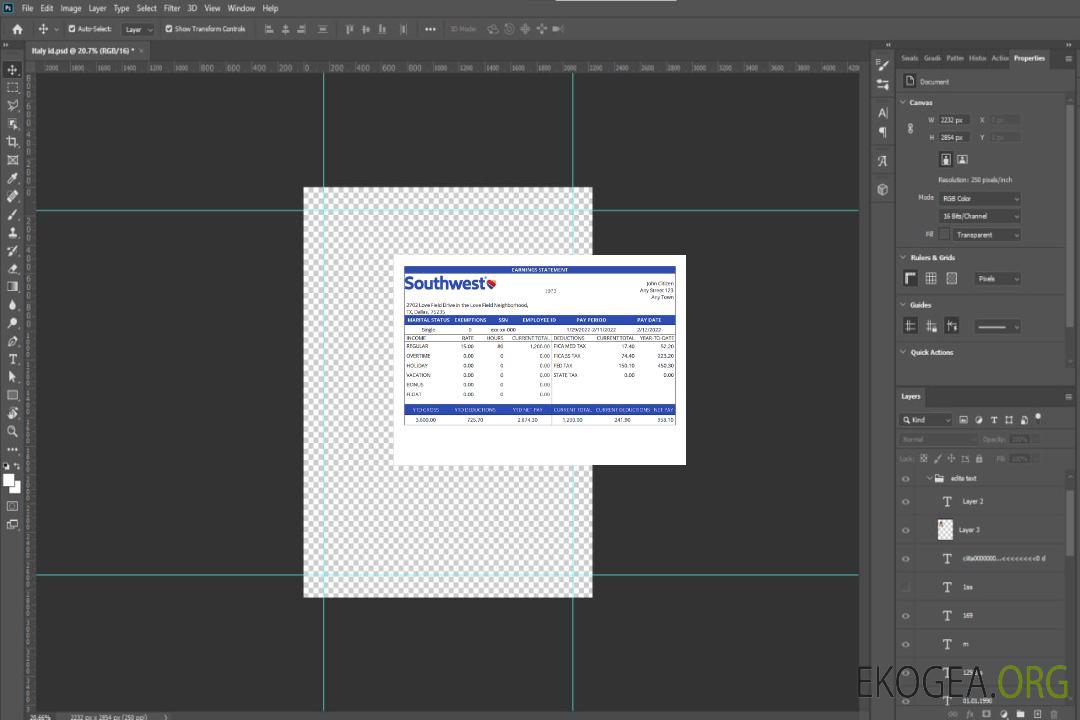 Bulletin de paie de la compagnie aérienne USA Southwest Airlines template Bulletin de paie de la compagnie aérienne USA Southwest Airlines template